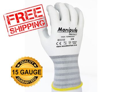BS 222: Safety Work Gloves Nitrile Coated, good grip and dexterity, General Purpose Gloves for men and women, Ideal for construction garden warehouse automotive. White