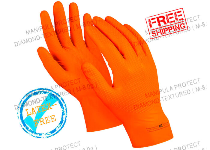 BS T01 (Pack of 50)  Orange Diamond Textured extra thick nitrile gloves perfect grip disposable work gloves assembly protection gloves powder-free latex rubber-free - Image 1
